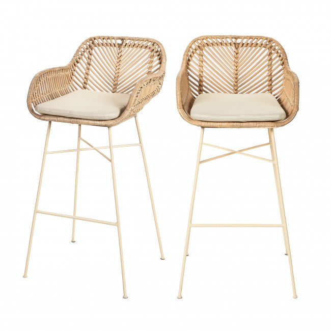 Lot de 2 Tabourets de Bar en Rotin - Pieds Beiges
