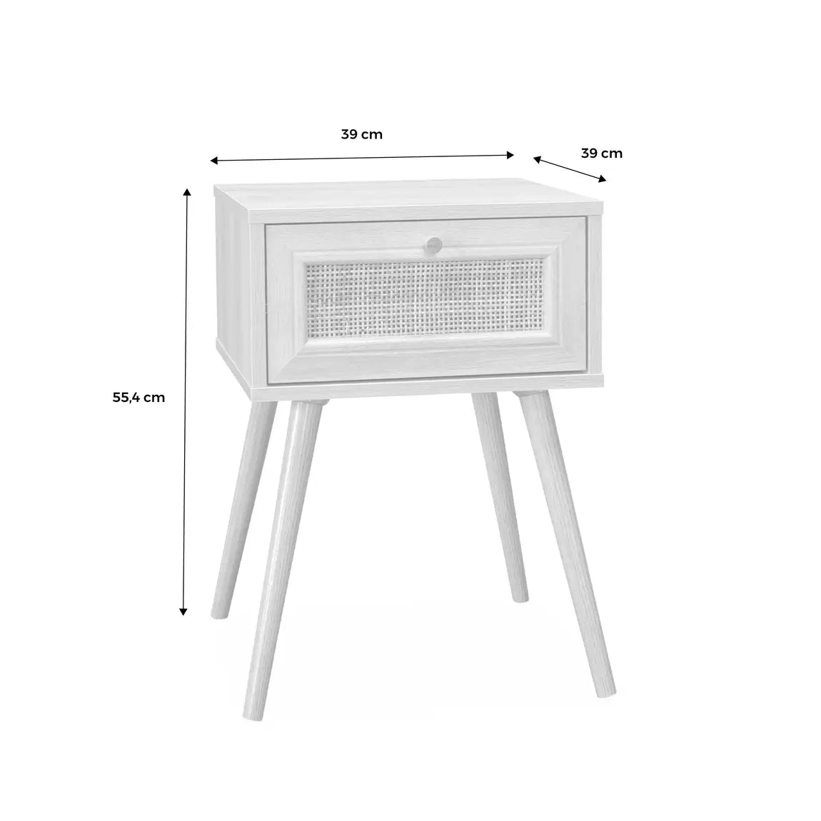 Lot de 2 Tables de Chevet Effet Bois et Cannage - Blanc