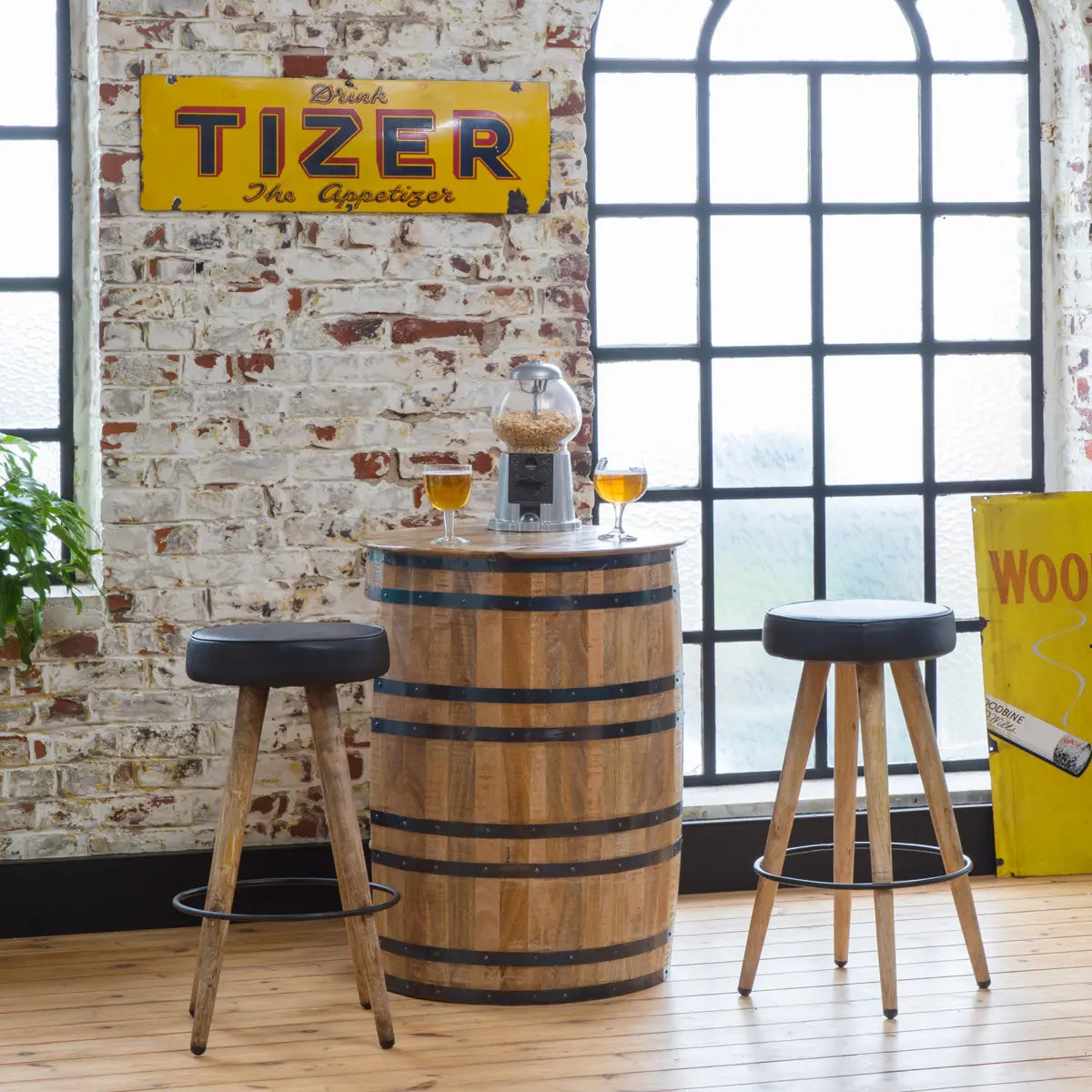 Bar Tonneau en Bois de Manguier et Métal - Style Industriel