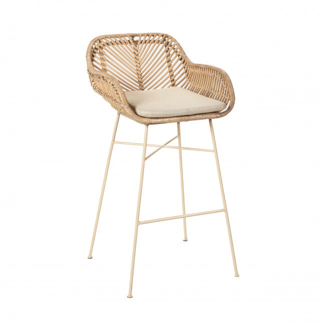 Lot de 2 Tabourets de Bar en Rotin - Pieds Beiges