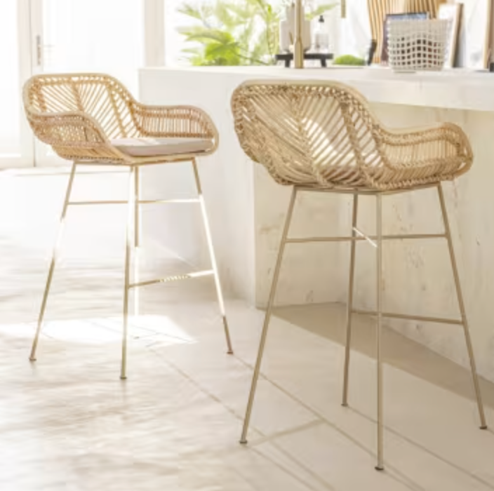 Lot de 2 Tabourets de Bar en Rotin