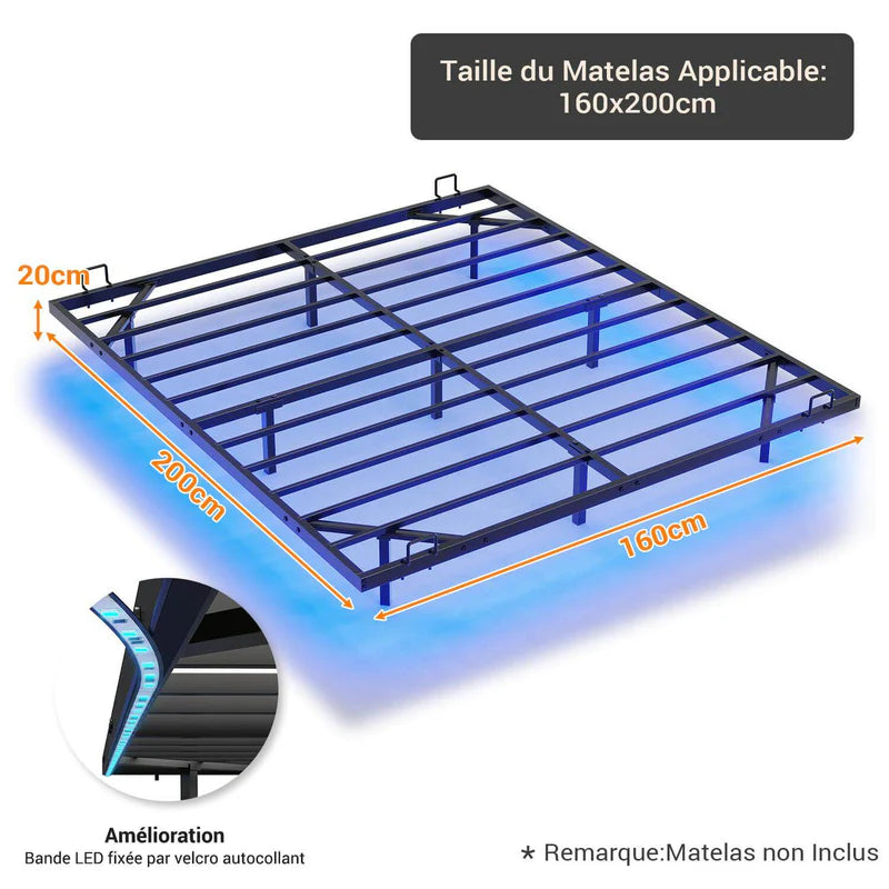 Cadre de Lit Flottant en Métal avec Lumières LED