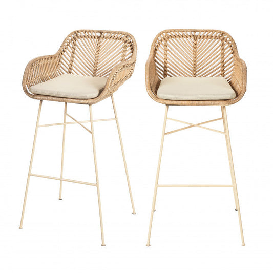 Lot de 2 Tabourets de Bar en Rotin - Pieds Beiges