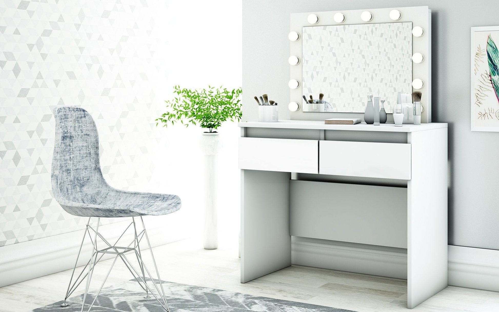 Coiffeuse Beauty / table de maquillage (incl. miroir et ampoules)