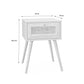 Lot de 2 Tables de Chevet Effet Bois et Cannage - Blanc