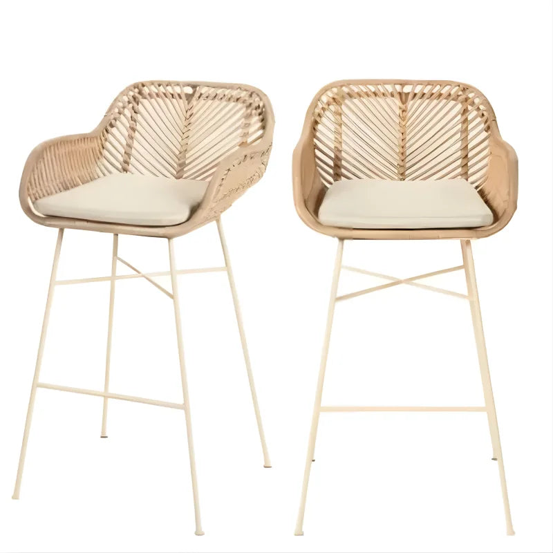 Lot de 2 Tabourets de Bar en Rotin